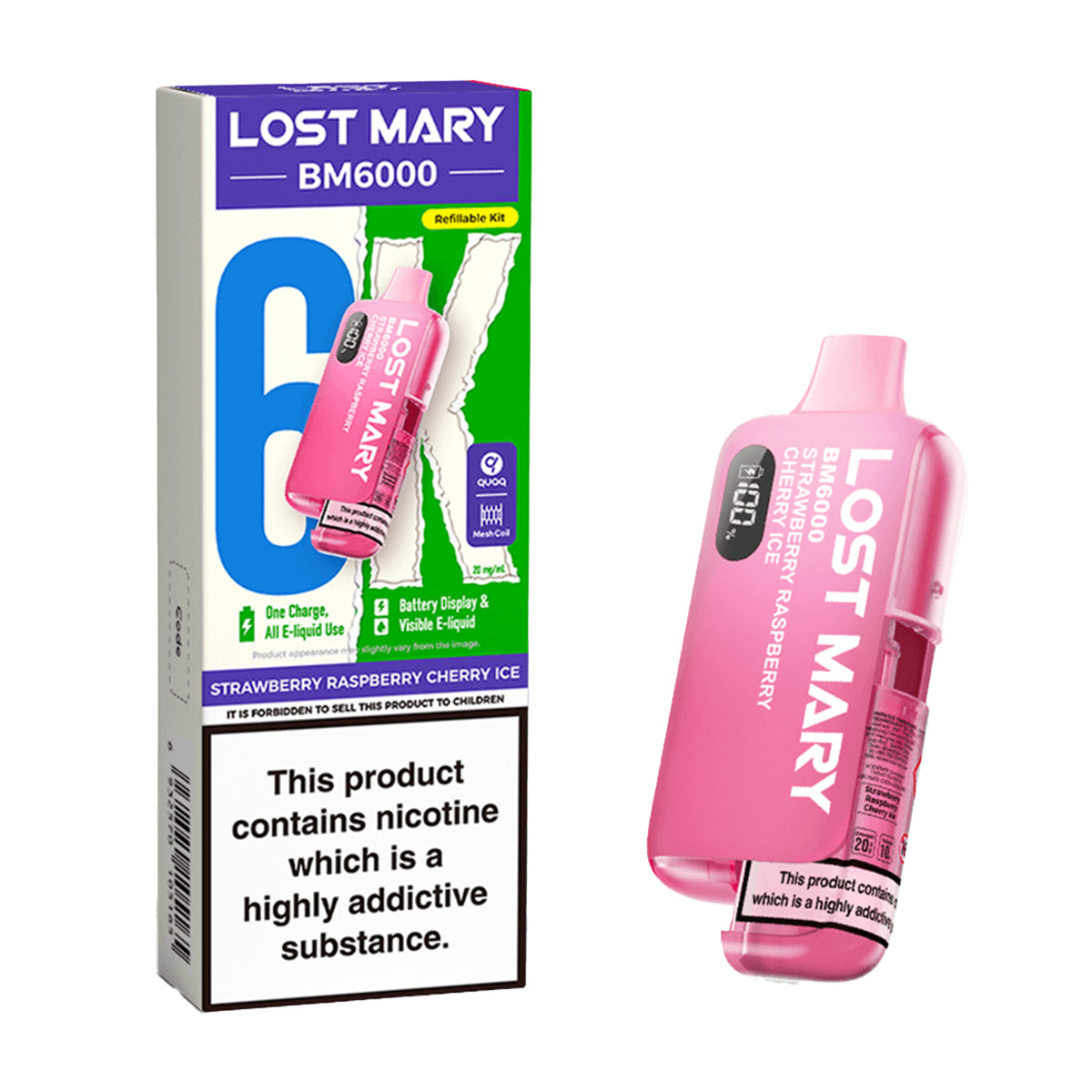 Strawberry Raspberry Cherry Ice Lost Mary BM6000 Prefilled Pod Kit